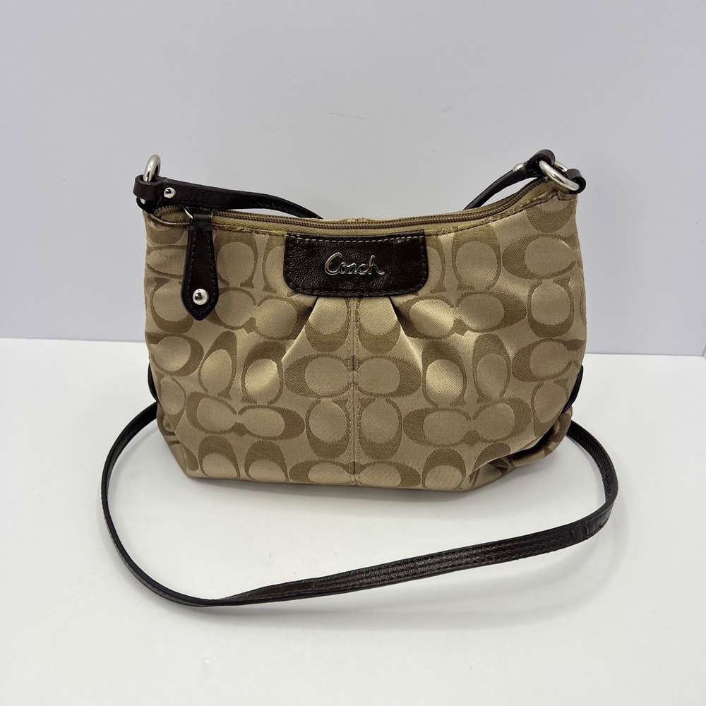 Coach Ashley Signature Jacquard Crossbody Bag Logo Y2K Purse Swingpack Khaki Tan